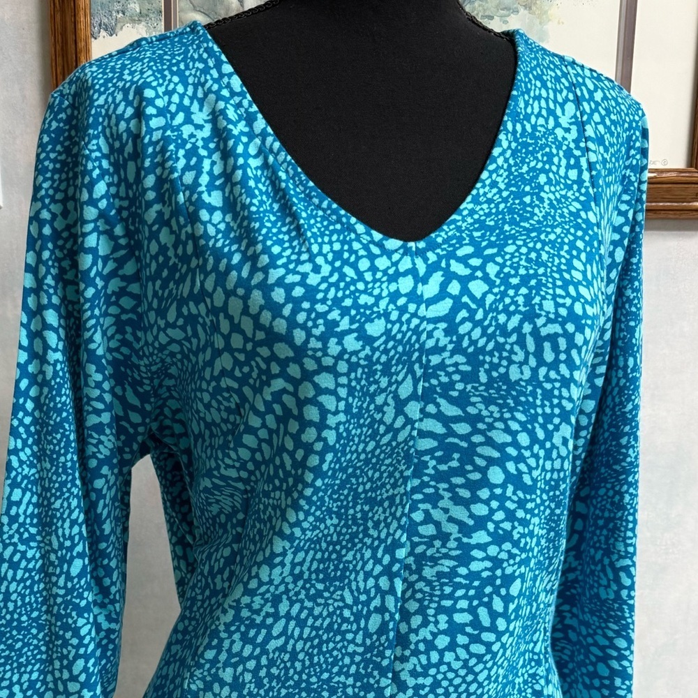 NWOT D&Co.  V-Neck Blue Snakeskin Patterned Tunic Top w Flirty Peplum - Picture 2 of 12